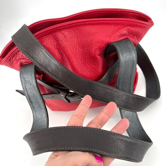 Village Tannery Lipstick Red Leather Double‎ Handle Shoulder Bag with Belt - Picture 5 of 9
